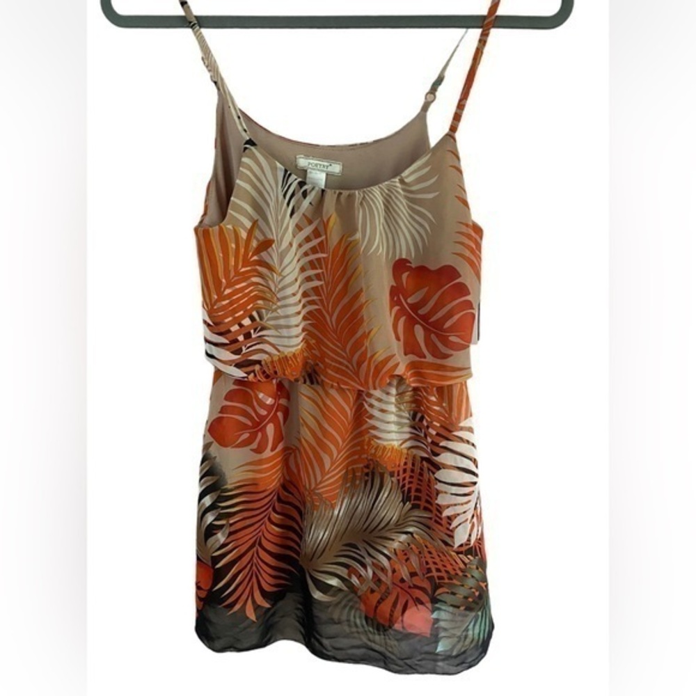 Poetry women’s packable mini vacation resort orange palms print Dress Size Small